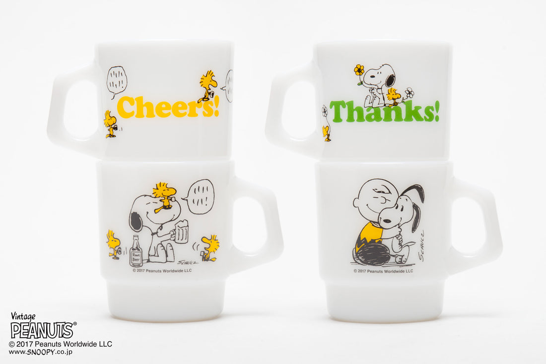 Fire-King スタッキングマグ Peanuts [Cheers!] [Thanks!]