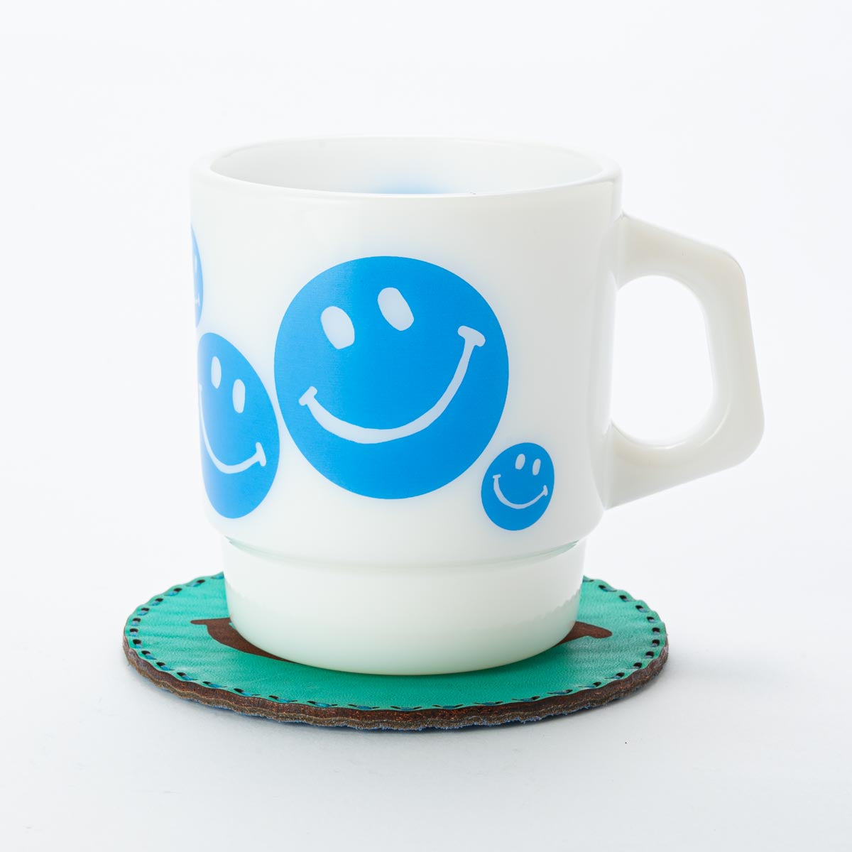 Fire-King レザーコースター SMILEY FACE ブルー by OJAGA DESIGN