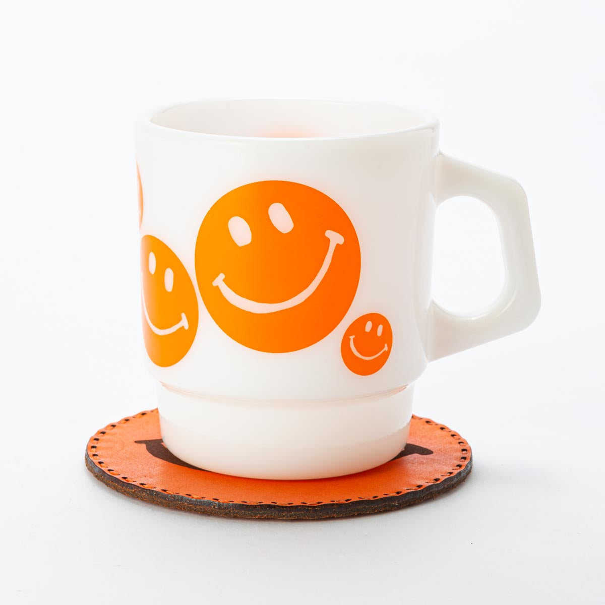 Fire-King レザーコースター SMILEY FACE オレンジ by OJAGA DESIGN