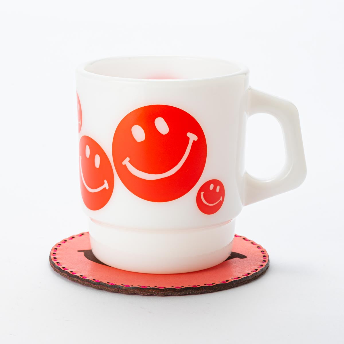 Fire-King レザーコースター SMILEY FACE レッド by OJAGA DESIGN